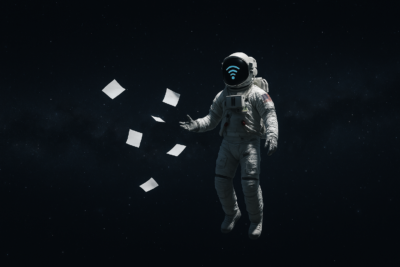 Astronauta navegando el espacio de la información