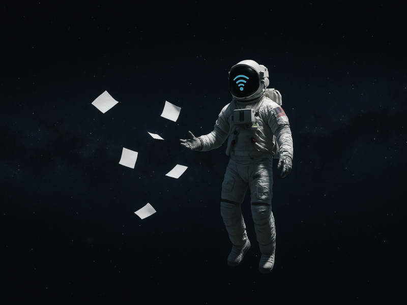 Astronauta navegando el espacio de la información